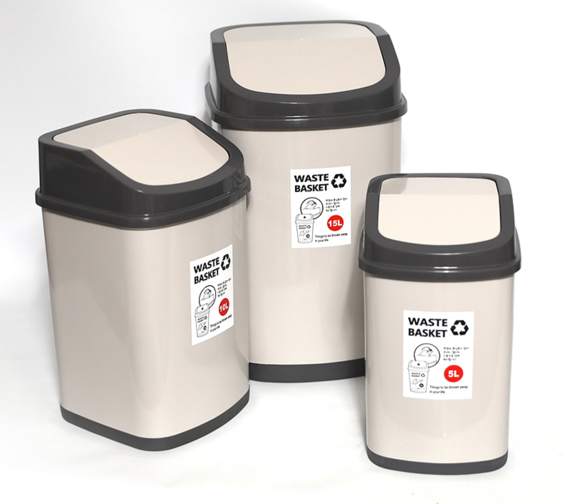 푸시정사각 휴지통 1호 5L Waste Basket (4p/24)