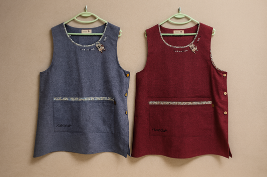 Red Gray Side Button Apron 12p
