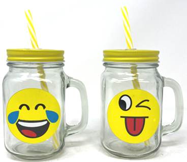 Glass Mug With Lid/Straw (Smile) 480ml