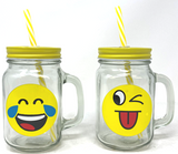 Glass Mug With Lid/Straw (Smile) 480ml
