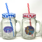 Glass Mug With Lid/Straw Chcekered (Ramadan) 480ml