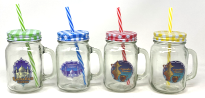 Glass Mug With Lid/Straw Chcekered (Ramadan) 480ml